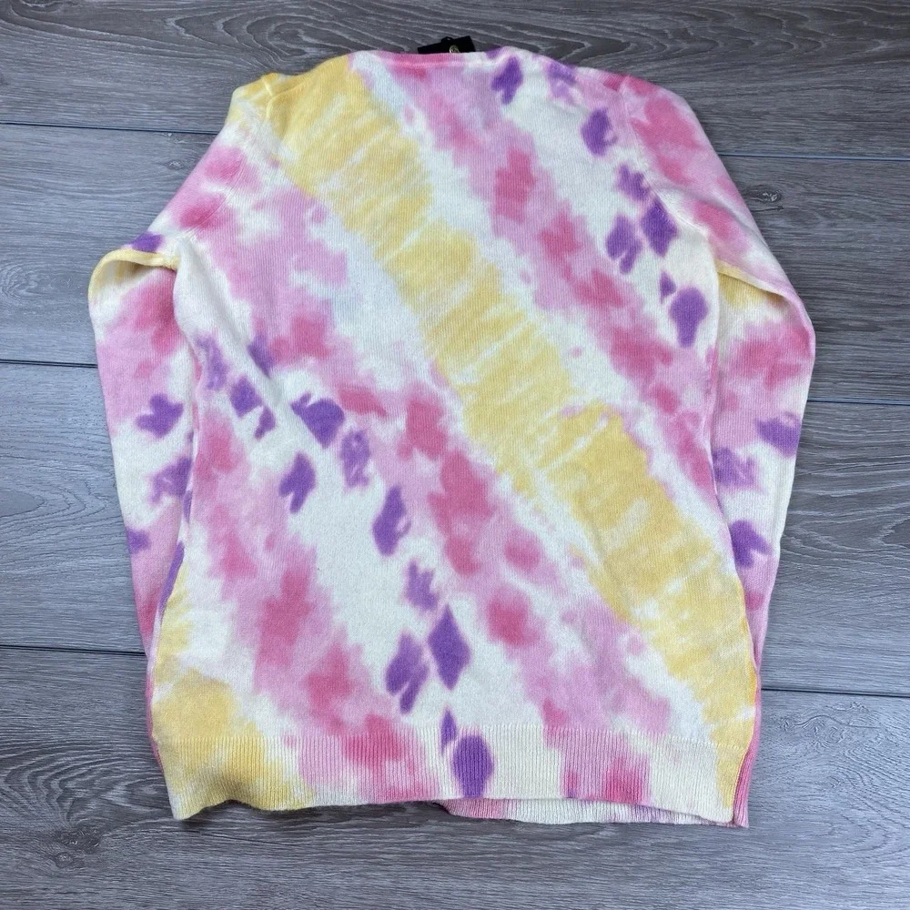 Charter Club Women's Luxury Cashmere Crew Neck Sweater Pink Yellow Tie Dye M New